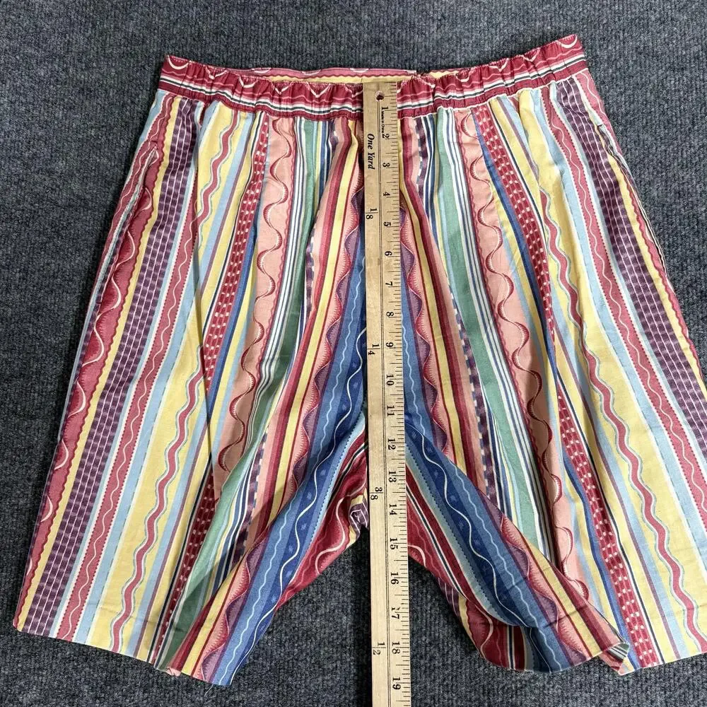 Marcia Shorts Womens 12 Blue Red Stripe Pleated Bermuda Cotton Elastic Waist